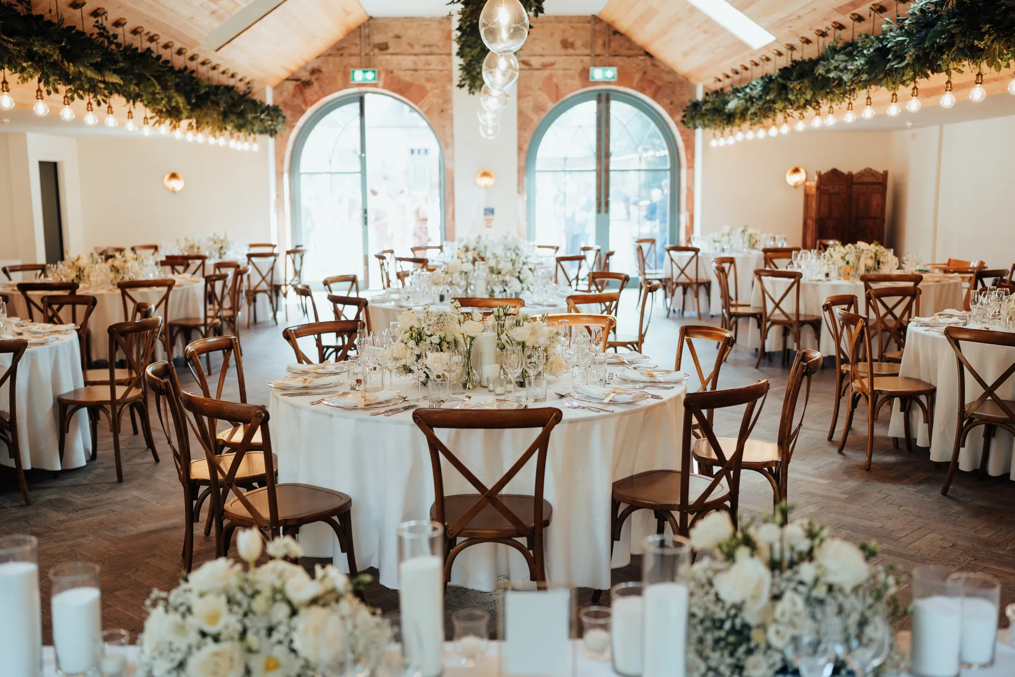 Guests gathered in the courtyard during a celebration.