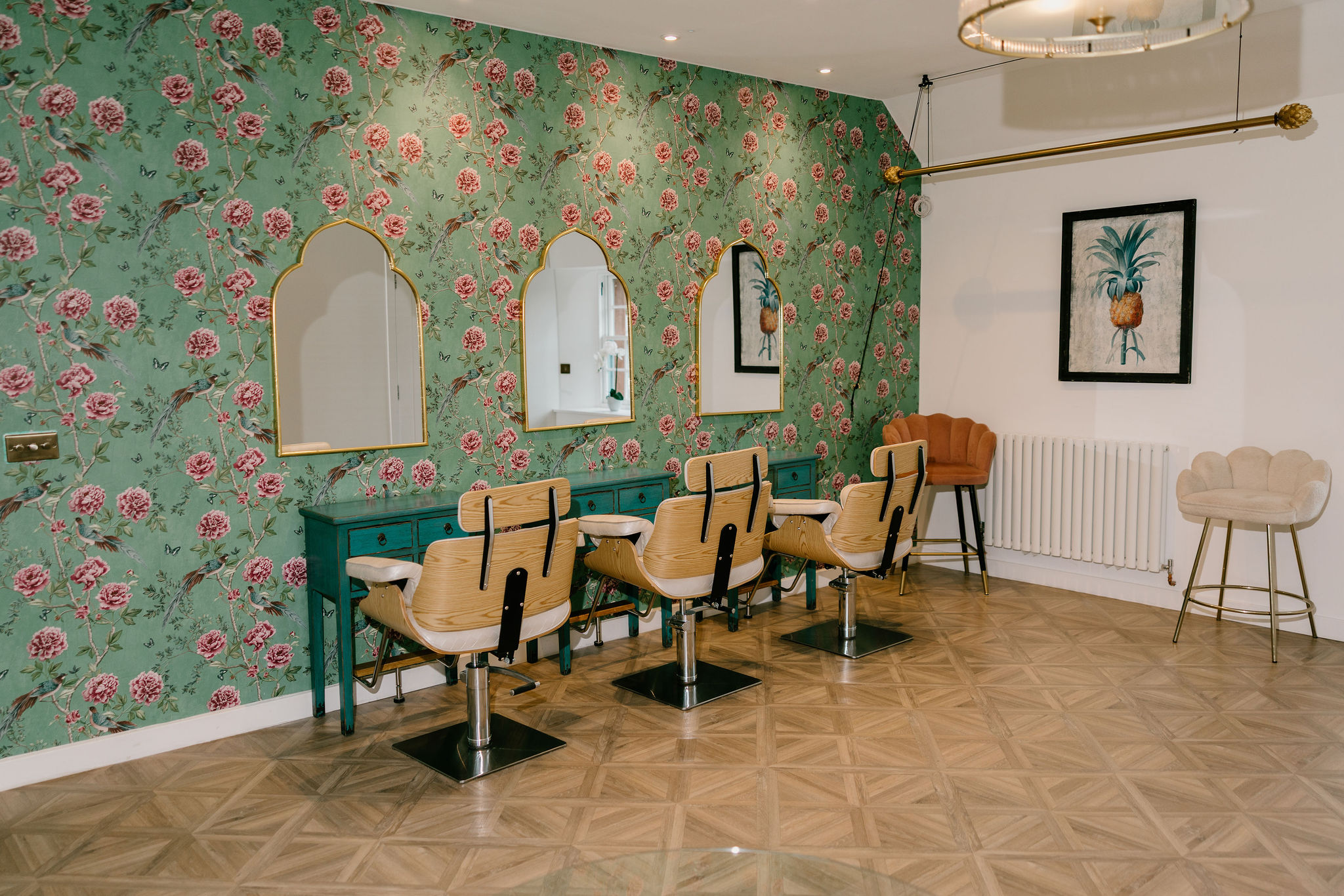 Dressing Room interior with salon seating and lounge furniture.