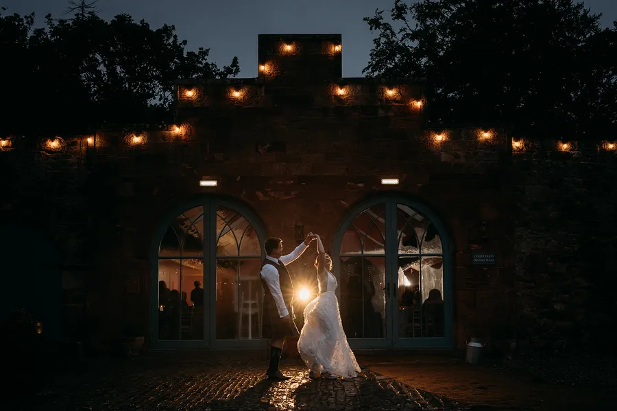 Bride in gown at Broxmouth Courtyard
